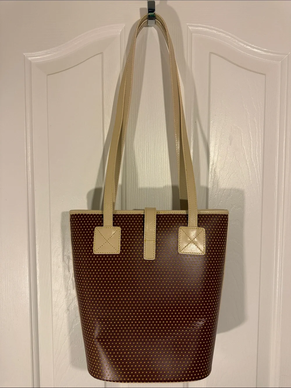 Dooney & Bourke Vintage 1990’s Cabriolet Leather Tote Brown Cream Trim EUC